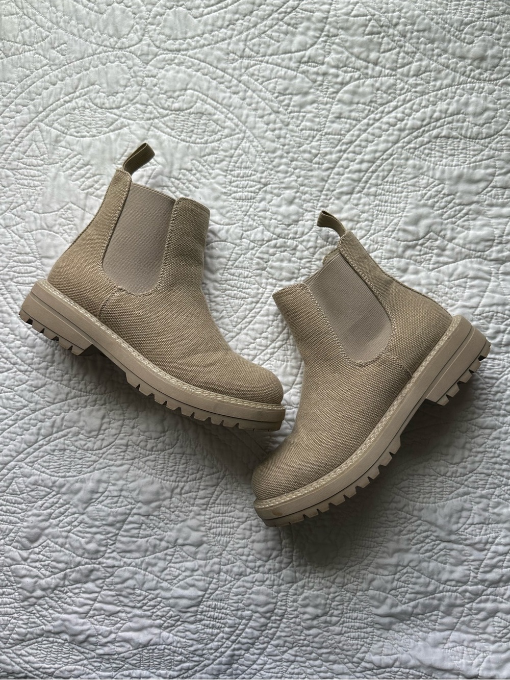 Beige Canvas Platform Chelsea Boots Dune London Chase